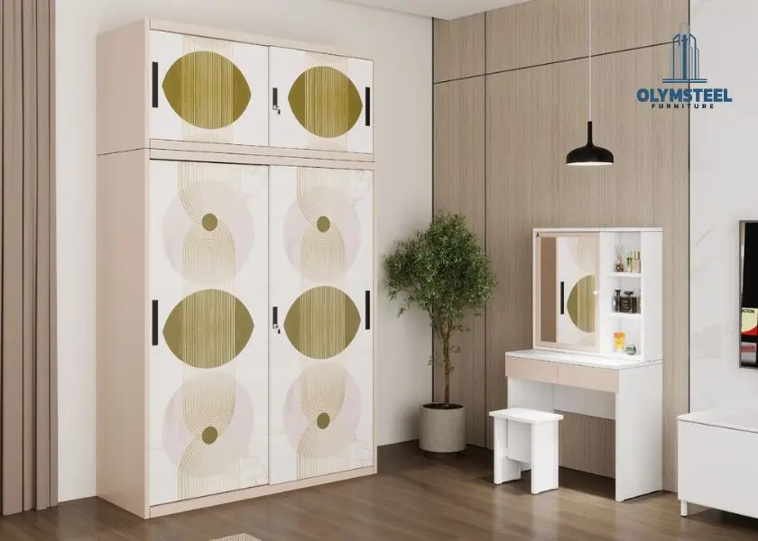 Lemari Besi Jumbo OSWS AB Serenity & Meja Rias Besi OMR 001 Sonoma Olymsteel